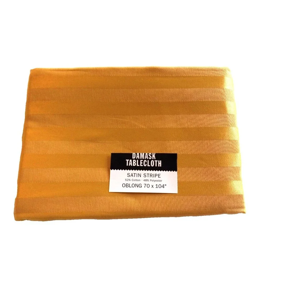LINENS N THINGS Gold Satin Stripe Tablecloth Oblong 70X104 NEW